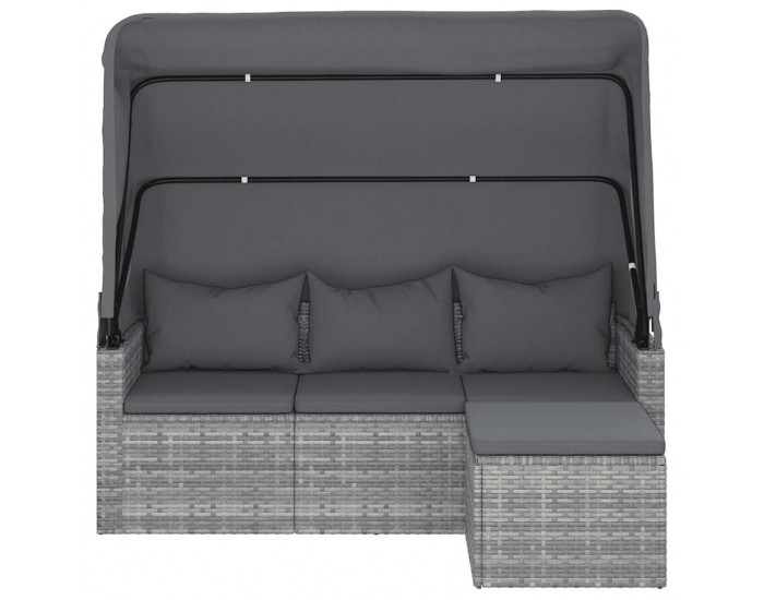 Sonata H 3-местен градински диван с покрив и табуретка, сив полиратан