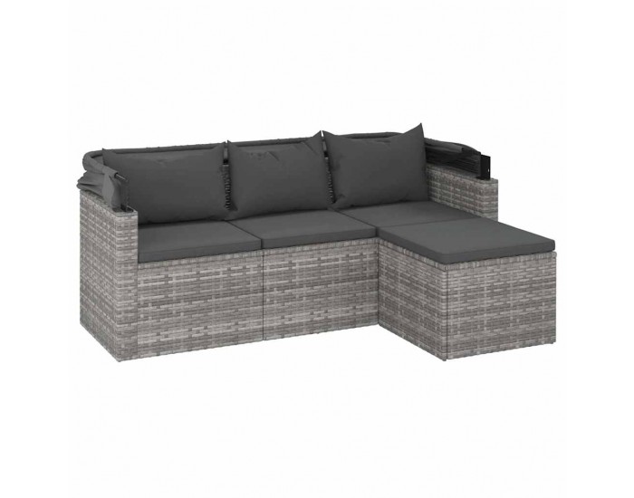 Sonata H 3-местен градински диван с покрив и табуретка, сив полиратан