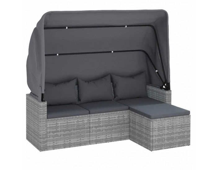 Sonata H 3-местен градински диван с покрив и табуретка, сив полиратан