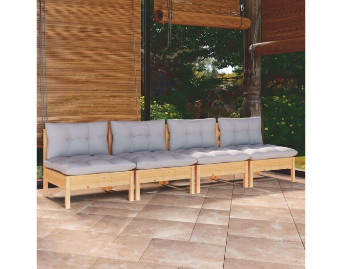 Sonata H 4-местен градински диван със сиви възглавници, бор масив