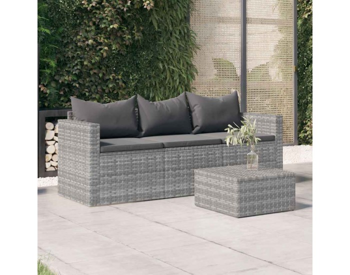 Sonata H 3-местен градински диван с възглавници, сив, полиратан