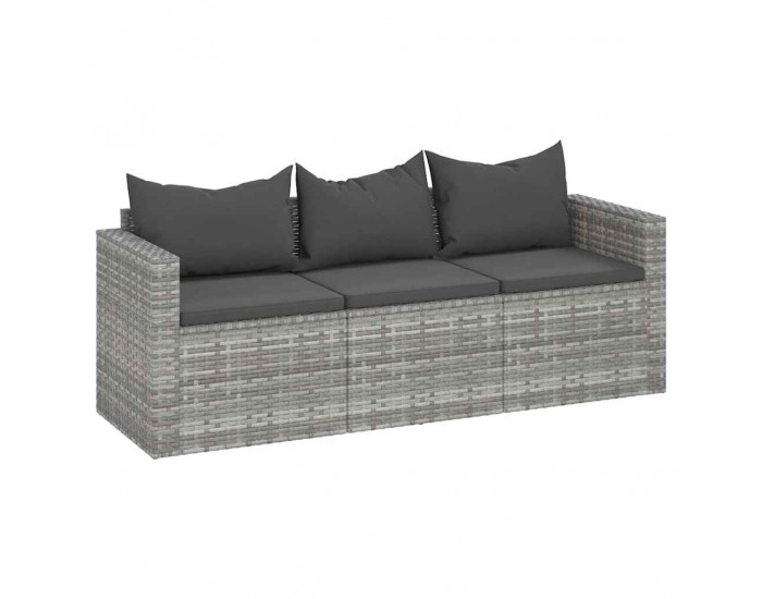 Sonata H 3-местен градински диван с възглавници, сив, полиратан
