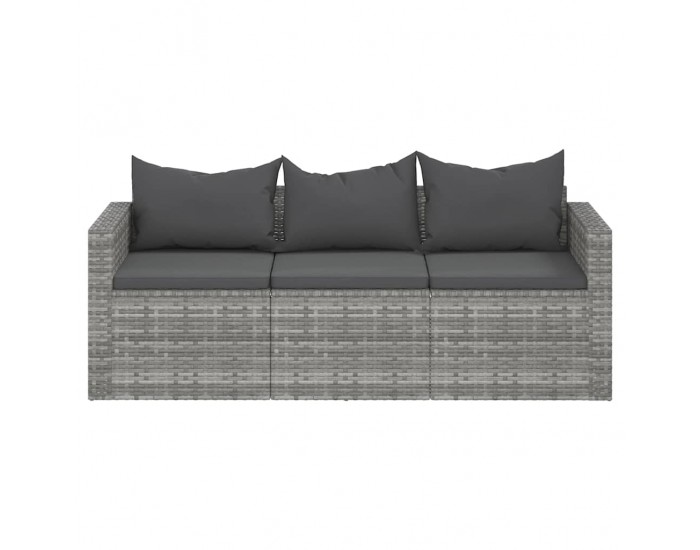 Sonata H 3-местен градински диван с възглавници, сив, полиратан