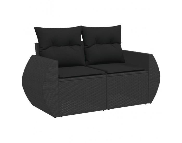 Sonata H Градински диван с възглавници 2-местен черен полиратан