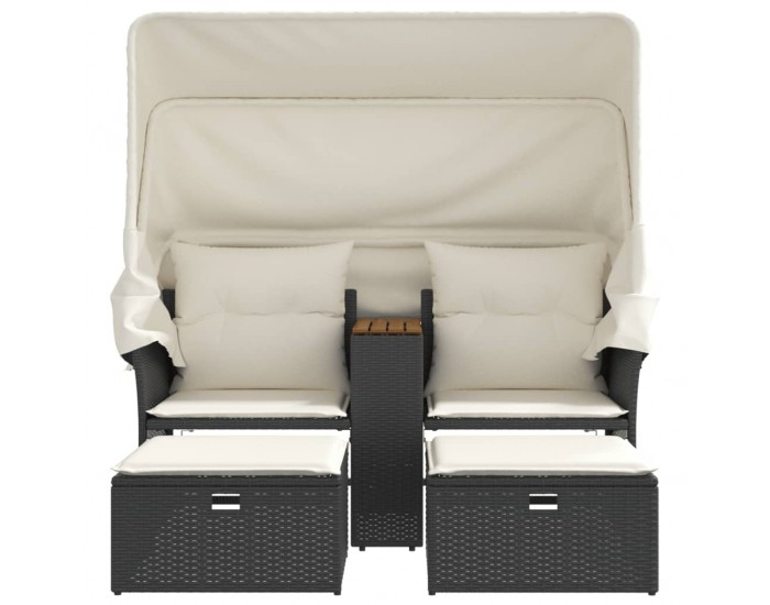 Sonata H 2-местен градински диван със сенник и табуретки черен полиратан