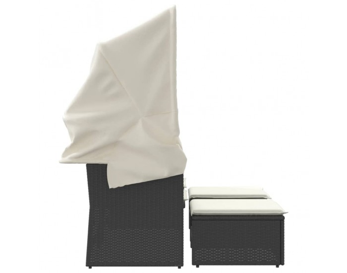 Sonata H 2-местен градински диван със сенник и табуретки черен полиратан
