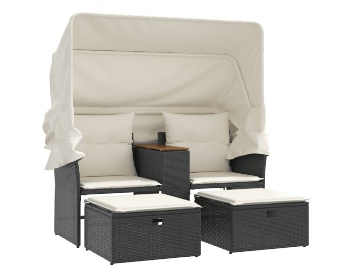 Sonata H 2-местен градински диван със сенник и табуретки черен полиратан