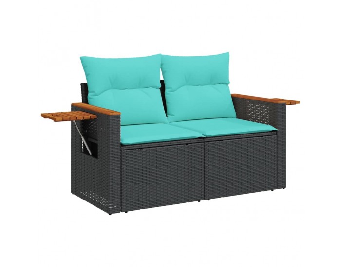 Sonata H Градински диван с възглавници, двуместен, черен, полиратан