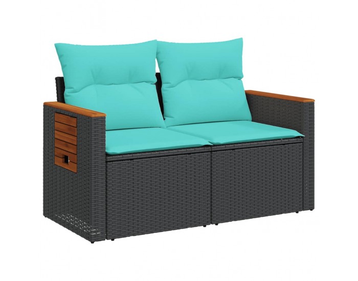 Sonata H Градински диван с възглавници, двуместен, черен, полиратан