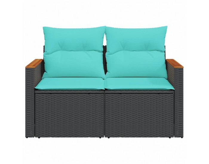 Sonata H Градински диван с възглавници, двуместен, черен, полиратан