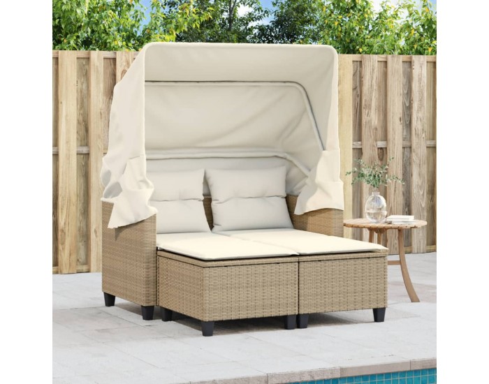 Sonata H 2-местен градински диван със сенник и табуретки бежов полиратан