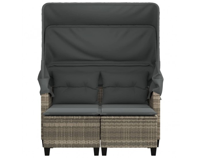 Sonata H 2-местен външен диван с навес и табуретки светлосив полиратан