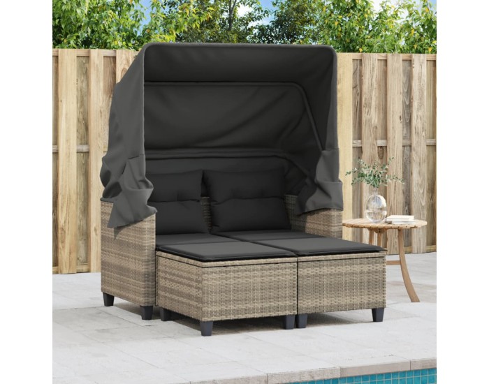 Sonata H 2-местен външен диван с навес и табуретки светлосив полиратан