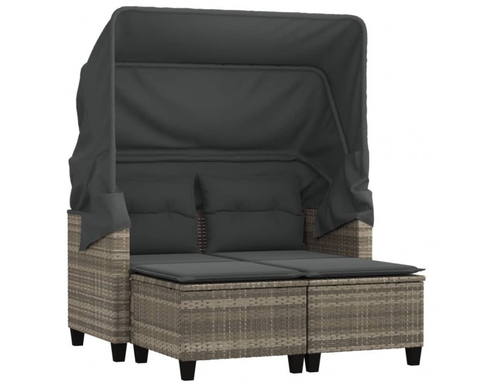 Sonata H 2-местен външен диван с навес и табуретки светлосив полиратан