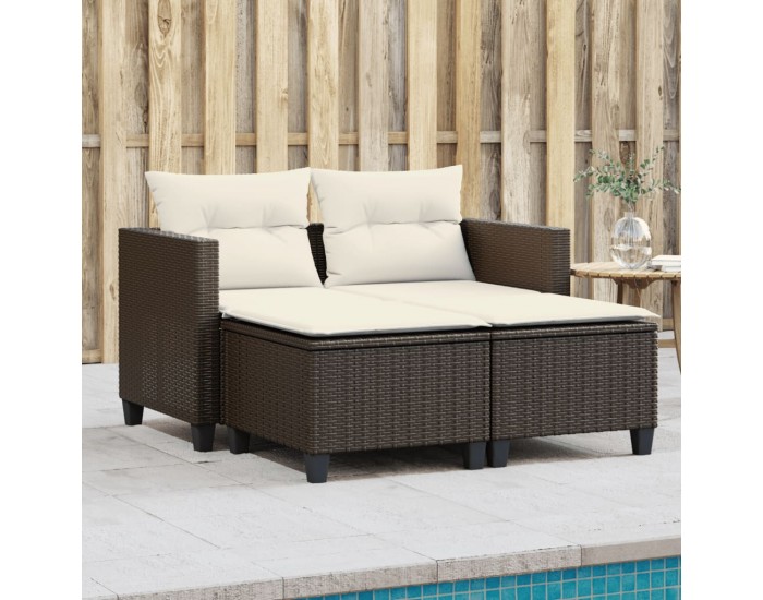 Sonata H 2-местен градински диван с табуретки кафяв полиратан