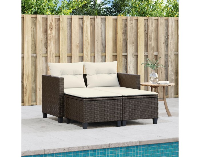 Sonata H 2-местен градински диван с табуретки кафяв полиратан