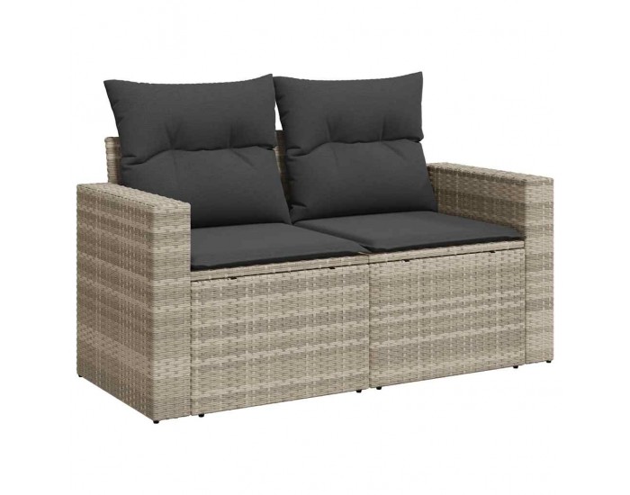 Sonata H Градински диван с възглавници 2-местен светлосив полиратан