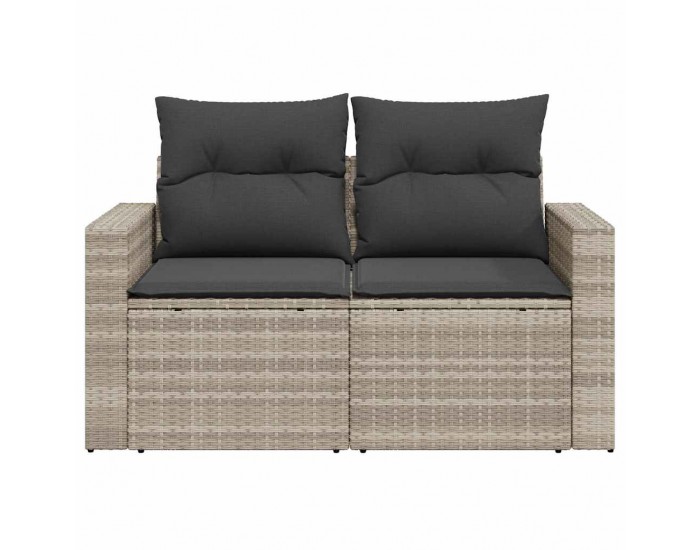 Sonata H Градински диван с възглавници 2-местен светлосив полиратан