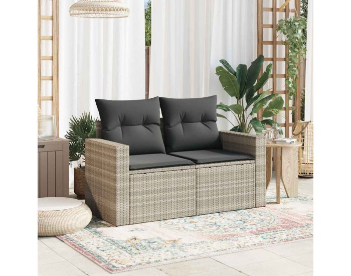 Sonata H Градински диван с възглавници 2-местен светлосив полиратан