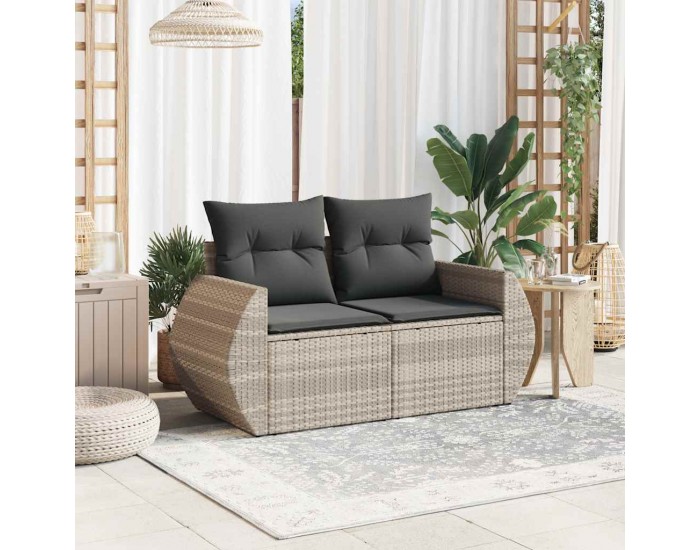 Sonata H Градински диван с възглавници 2-местен светлосив полиратан