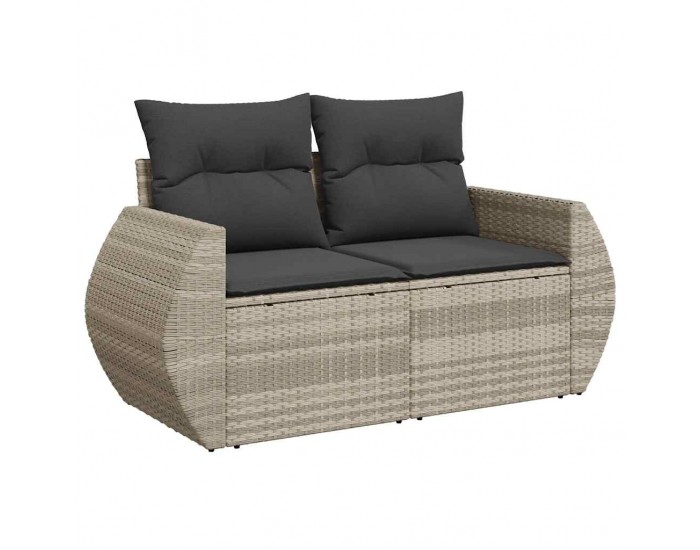 Sonata H Градински диван с възглавници 2-местен светлосив полиратан