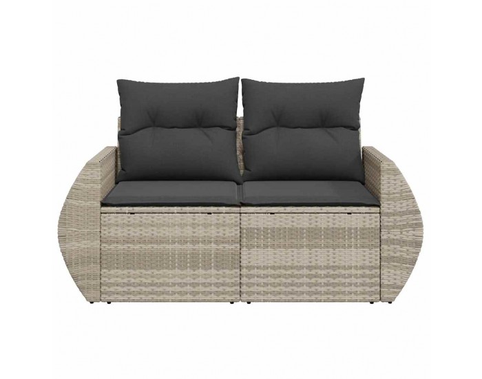 Sonata H Градински диван с възглавници 2-местен светлосив полиратан