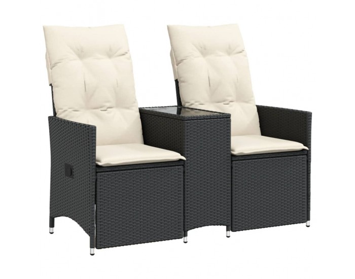 Sonata H Накланящ се градински диван, 2-местен, с маса, черен, полиратан