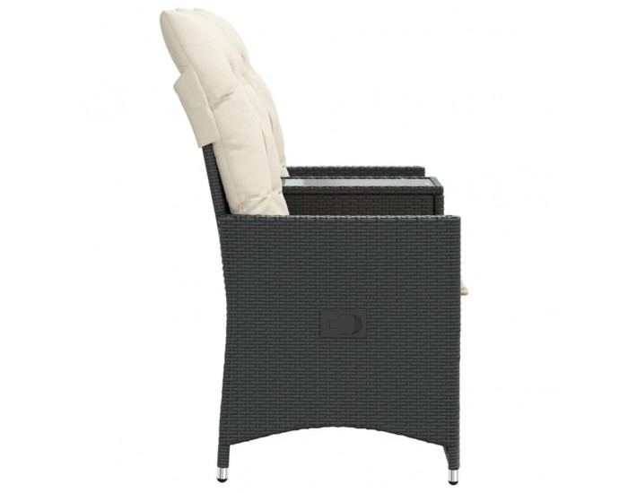 Sonata H Накланящ се градински диван, 2-местен, с маса, черен, полиратан