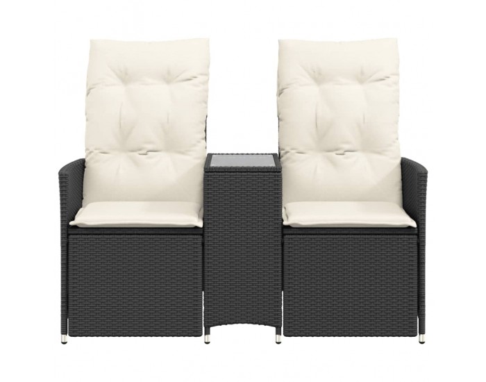 Sonata H Накланящ се градински диван, 2-местен, с маса, черен, полиратан