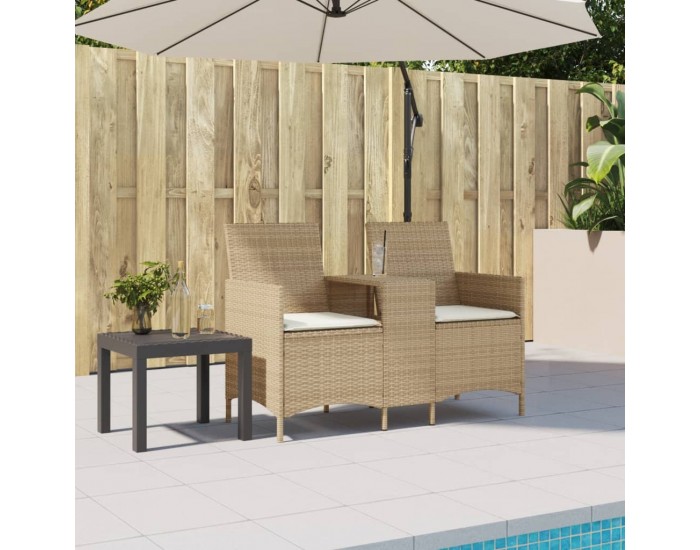 Sonata H Градински диван 2-местен с маса и възглавници бежов полиратан