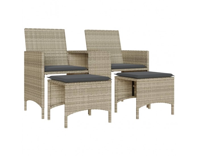 Sonata H 2-местен външен диван с маса и табуретки светлосив полиратан