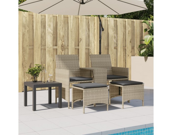 Sonata H 2-местен външен диван с маса и табуретки светлосив полиратан