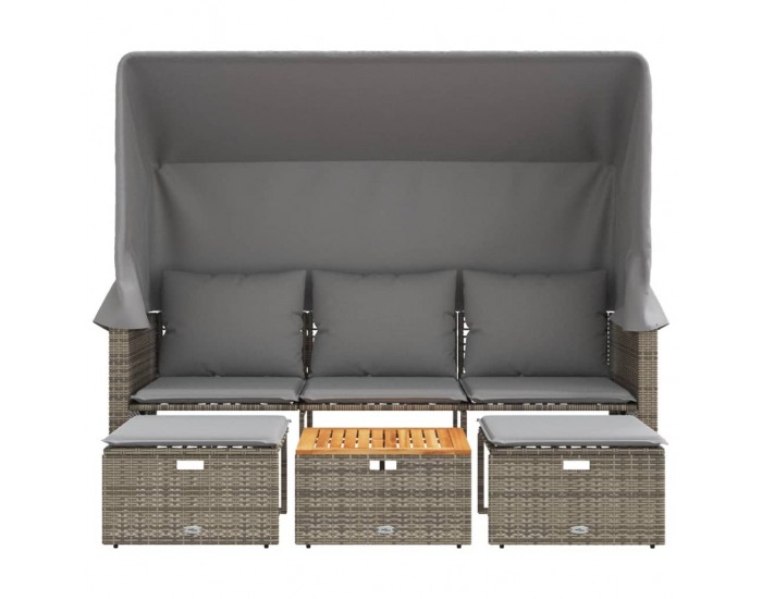 Sonata H 3-местен градински диван със сенник и табуретки сив полиратан