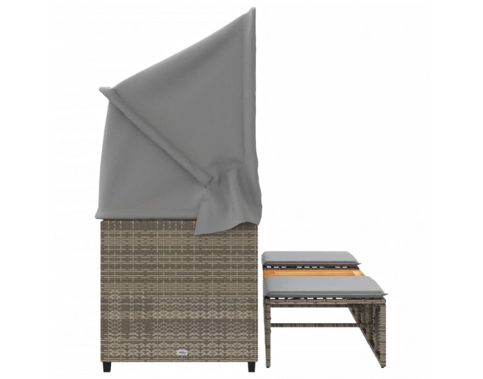Sonata H 3-местен градински диван със сенник и табуретки сив полиратан