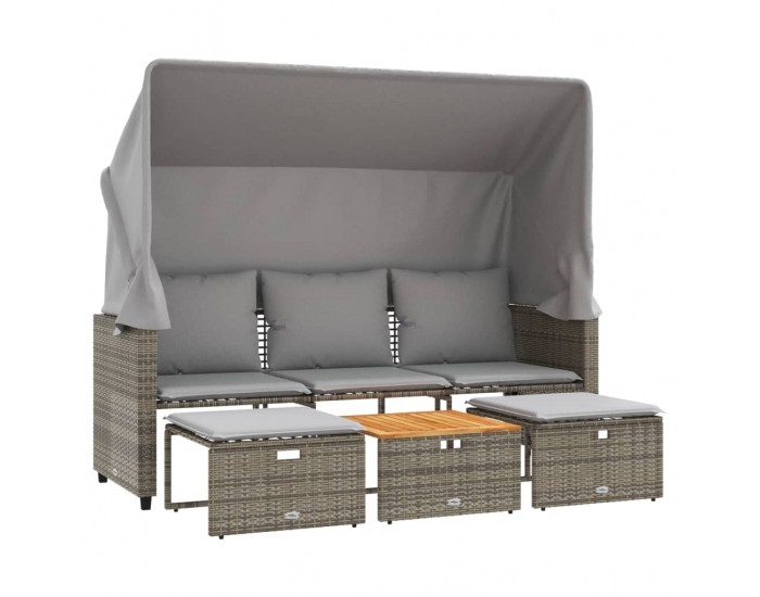 Sonata H 3-местен градински диван със сенник и табуретки сив полиратан