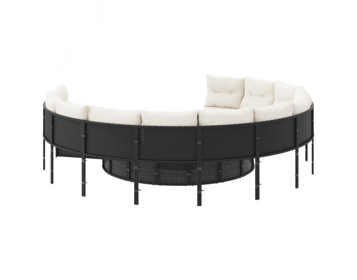 Sonata H Градински диван с възглавници, кръгъл, черен полиратан