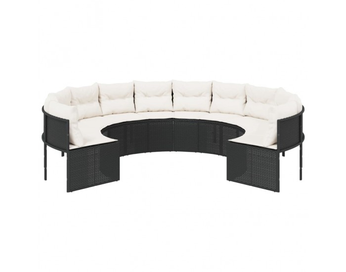 Sonata H Градински диван с възглавници, кръгъл, черен полиратан