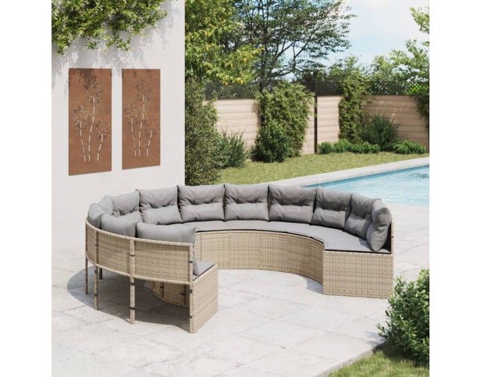 Sonata H Градински диван с възглавници, кръгъл, бежов полиратан