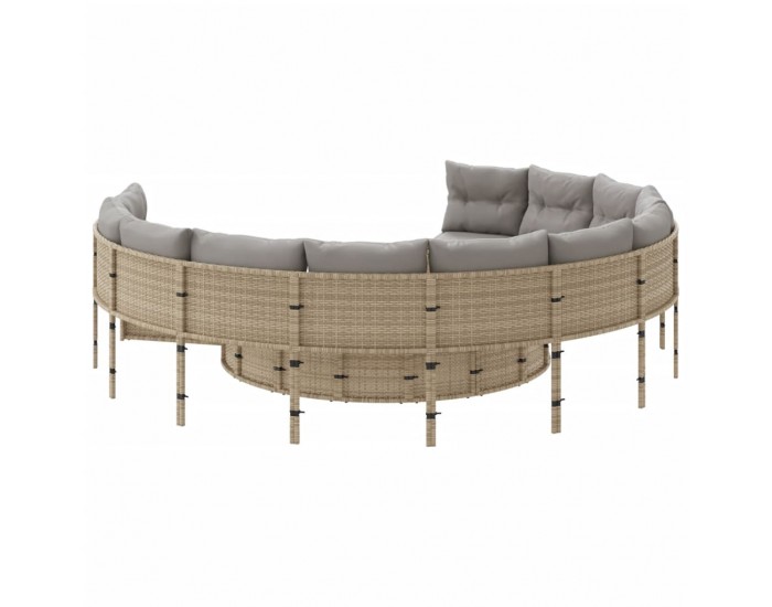 Sonata H Градински диван с възглавници, кръгъл, бежов полиратан