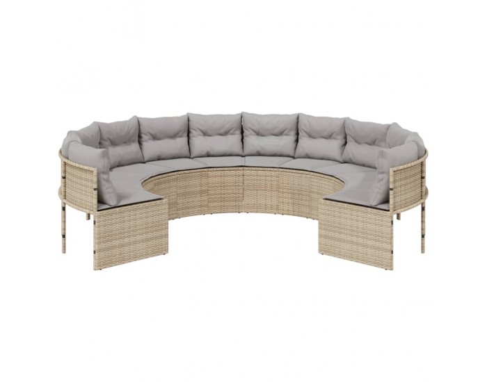 Sonata H Градински диван с възглавници, кръгъл, бежов полиратан