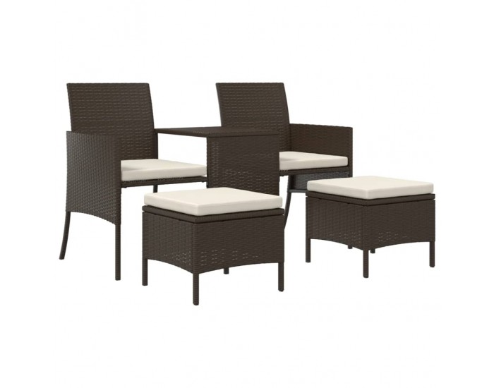 Sonata H 2-местен градински диван с маса и табуретки кафяв полиратан