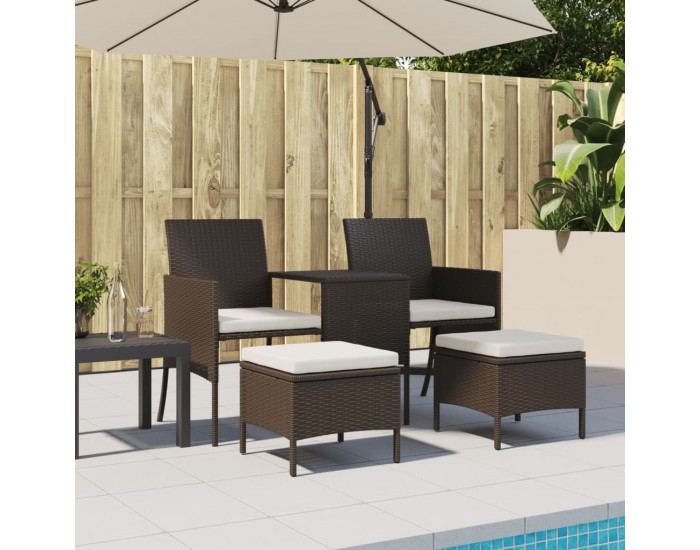 Sonata H 2-местен градински диван с маса и табуретки кафяв полиратан
