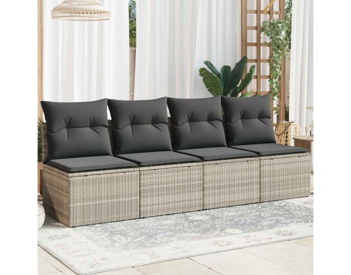 Sonata H Градински диван с възглавници, 4-местен, светлосив, полиратан