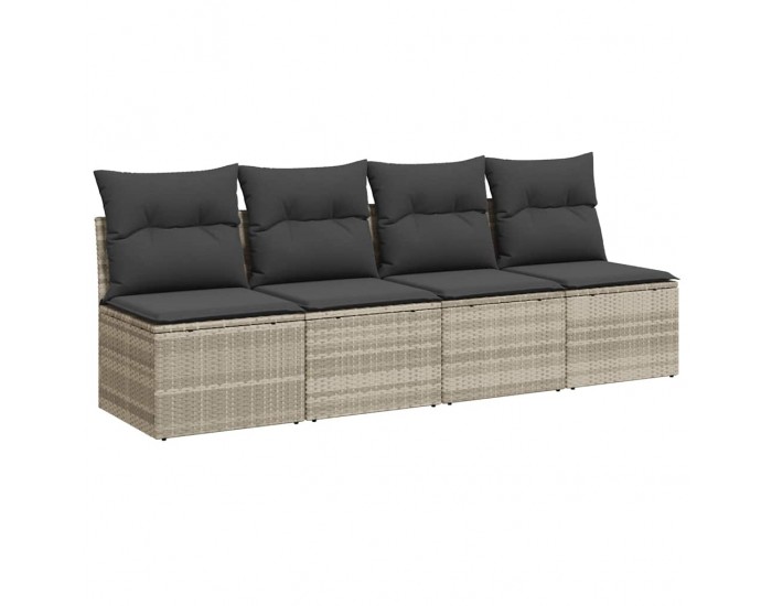 Sonata H Градински диван с възглавници, 4-местен, светлосив, полиратан