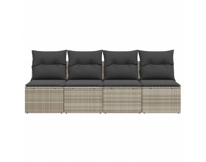 Sonata H Градински диван с възглавници, 4-местен, светлосив, полиратан