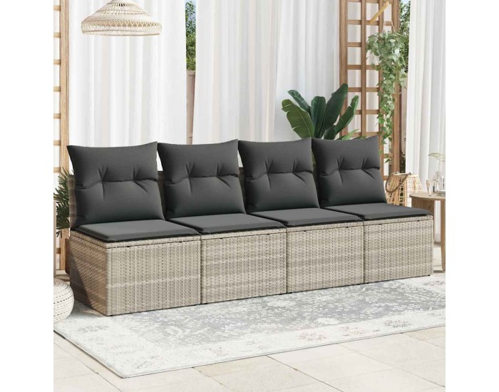 Sonata H Градински диван с възглавници, 4-местен, светлосив, полиратан