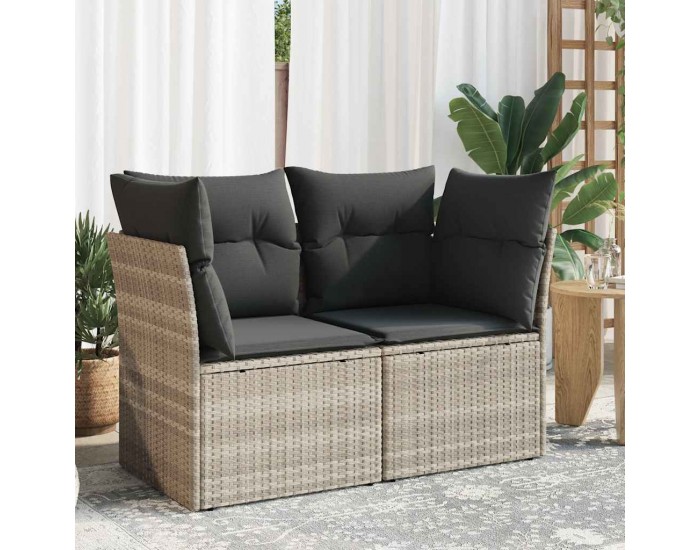 Sonata H Градински диван с възглавници 2-местен светлосив полиратан