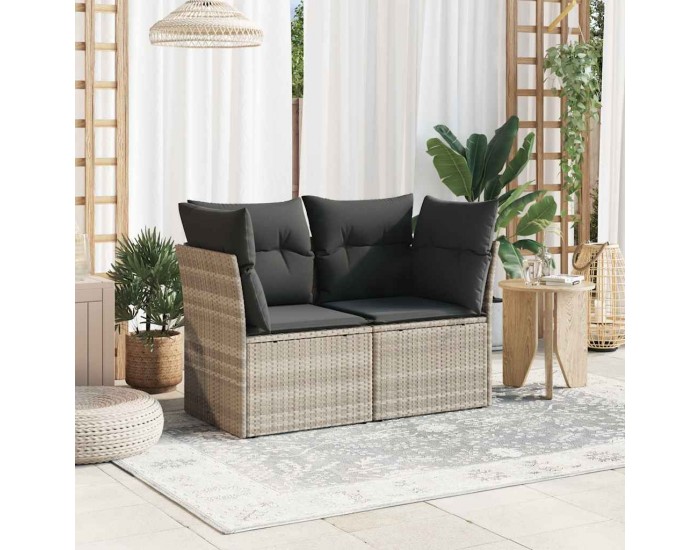 Sonata H Градински диван с възглавници 2-местен светлосив полиратан