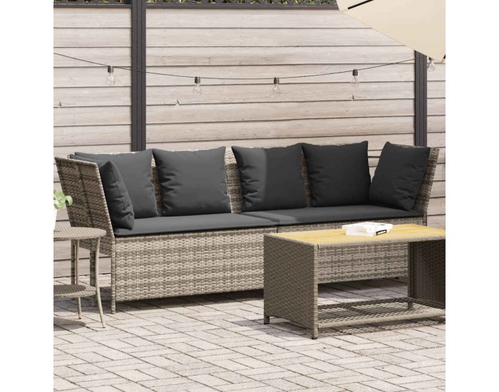 Sonata H Градински диван с възглавници, светлосив, полиратан