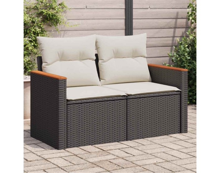 Sonata H Градински диван с възглавници 2-местен черен полиратан